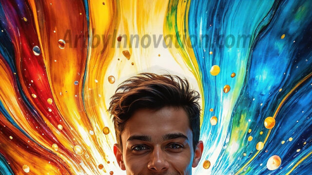 AI-generated abstract art images, featuring sexy, handsome, shirtless men, boys, lads, controlling colorful liquid water. A full-body photograph of a handsome young man with a strong muscular physique, and beautiful eyes. He starts to create a powerful and dynamic swirling vortex of rainbow colored liquid water. The vibrant and colorful water erupts and cascades forward. The fluid is dynamic, multiplying rapidly, and begins to dance in the air. The man, with a playful smile, interacts with the swirling fluids, his hands reaching out to manipulate the circular motion. The scene has a surreal, otherworldly feel, with a dreamlike atmosphere created by volumetric lighting, dramatic shadows, and an impossible color palette.