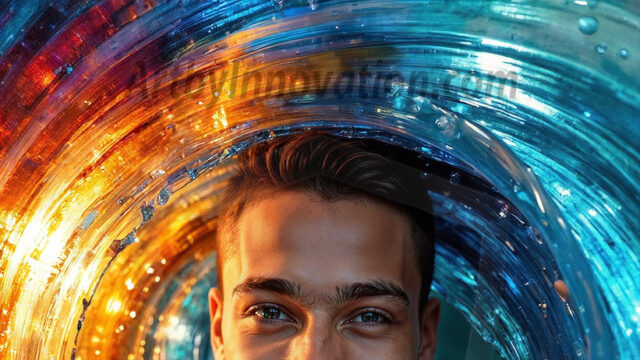 AI-generated abstract art images, featuring sexy, handsome, shirtless men, boys, lads, controlling colorful liquid water. A full-body photograph of a handsome young man with a strong muscular physique, and beautiful eyes. He starts to create a powerful and dynamic swirling vortex of rainbow colored liquid water. The vibrant and colorful water erupts and cascades forward. The fluid is dynamic, multiplying rapidly, and begins to dance in the air. The man, with a playful smile, interacts with the swirling fluids, his hands reaching out to manipulate the circular motion. The scene has a surreal, otherworldly feel, with a dreamlike atmosphere created by volumetric lighting, dramatic shadows, and an impossible color palette.