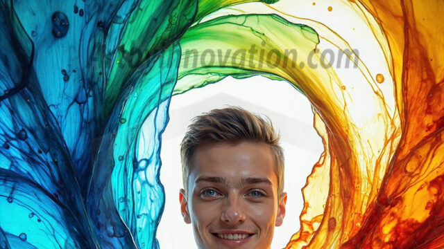 AI-generated abstract art images, featuring sexy, handsome, shirtless men, boys, lads, controlling colorful liquid water. A full-body photograph of a handsome young man with a strong muscular physique, and beautiful eyes. He starts to create a powerful and dynamic swirling vortex of rainbow colored liquid water. The vibrant and colorful water erupts and cascades forward. The fluid is dynamic, multiplying rapidly, and begins to dance in the air. The man, with a playful smile, interacts with the swirling fluids, his hands reaching out to manipulate the circular motion. The scene has a surreal, otherworldly feel, with a dreamlike atmosphere created by volumetric lighting, dramatic shadows, and an impossible color palette.
