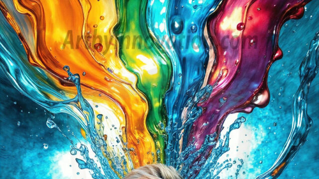 AI-generated abstract art images, featuring sexy, handsome, shirtless men, boys, lads, controlling colorful liquid water. A full-body photograph of a handsome young man with a strong muscular physique, and beautiful eyes. He starts to create a powerful and dynamic swirling vortex of rainbow colored liquid water. The vibrant and colorful water erupts and cascades forward. The fluid is dynamic, multiplying rapidly, and begins to dance in the air. The man, with a playful smile, interacts with the swirling fluids, his hands reaching out to manipulate the circular motion. The scene has a surreal, otherworldly feel, with a dreamlike atmosphere created by volumetric lighting, dramatic shadows, and an impossible color palette.