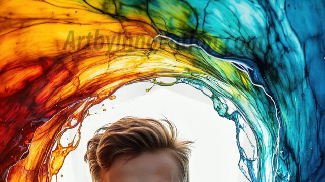 AI-generated abstract art images, featuring sexy, handsome, shirtless men, boys, lads, controlling colorful liquid water. A full-body photograph of a handsome young man with a strong muscular physique, and beautiful eyes. He starts to create a powerful and dynamic swirling vortex of rainbow colored liquid water. The vibrant and colorful water erupts and cascades forward. The fluid is dynamic, multiplying rapidly, and begins to dance in the air. The man, with a playful smile, interacts with the swirling fluids, his hands reaching out to manipulate the circular motion. The scene has a surreal, otherworldly feel, with a dreamlike atmosphere created by volumetric lighting, dramatic shadows, and an impossible color palette.