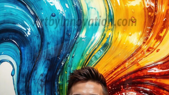 AI-generated abstract art images, featuring sexy, handsome, shirtless men, boys, lads, controlling colorful liquid water. A full-body photograph of a handsome young man with a strong muscular physique, and beautiful eyes. He starts to create a powerful and dynamic swirling vortex of rainbow colored liquid water. The vibrant and colorful water erupts and cascades forward. The fluid is dynamic, multiplying rapidly, and begins to dance in the air. The man, with a playful smile, interacts with the swirling fluids, his hands reaching out to manipulate the circular motion. The scene has a surreal, otherworldly feel, with a dreamlike atmosphere created by volumetric lighting, dramatic shadows, and an impossible color palette.