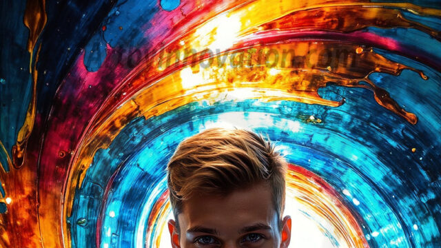 AI-generated abstract art images, featuring sexy, handsome, shirtless men, boys, lads, controlling colorful liquid water. A full-body photograph of a handsome young man with a strong muscular physique, and beautiful eyes. He starts to create a powerful and dynamic swirling vortex of rainbow colored liquid water. The vibrant and colorful water erupts and cascades forward. The fluid is dynamic, multiplying rapidly, and begins to dance in the air. The man, with a playful smile, interacts with the swirling fluids, his hands reaching out to manipulate the circular motion. The scene has a surreal, otherworldly feel, with a dreamlike atmosphere created by volumetric lighting, dramatic shadows, and an impossible color palette.