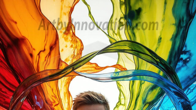 AI-generated abstract art images, featuring sexy, handsome, shirtless men, boys, lads, controlling colorful liquid water. A full-body photograph of a handsome young man with a strong muscular physique, and beautiful eyes. He starts to create a powerful and dynamic swirling vortex of rainbow colored liquid water. The vibrant and colorful water erupts and cascades forward. The fluid is dynamic, multiplying rapidly, and begins to dance in the air. The man, with a playful smile, interacts with the swirling fluids, his hands reaching out to manipulate the circular motion. The scene has a surreal, otherworldly feel, with a dreamlike atmosphere created by volumetric lighting, dramatic shadows, and an impossible color palette.