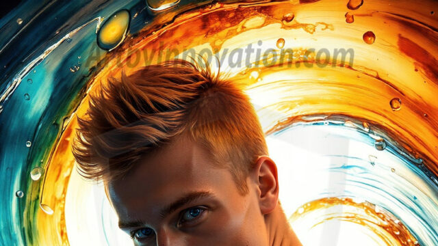 AI-generated abstract art images, featuring sexy, handsome, shirtless men, boys, lads, controlling colorful liquid water. A full-body photograph of a handsome young man with a strong muscular physique, and beautiful eyes. He starts to create a powerful and dynamic swirling vortex of rainbow colored liquid water. The vibrant and colorful water erupts and cascades forward. The fluid is dynamic, multiplying rapidly, and begins to dance in the air. The man, with a playful smile, interacts with the swirling fluids, his hands reaching out to manipulate the circular motion. The scene has a surreal, otherworldly feel, with a dreamlike atmosphere created by volumetric lighting, dramatic shadows, and an impossible color palette.