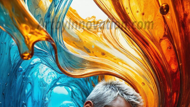 AI-generated abstract art images, featuring sexy, handsome, shirtless men, boys, lads, controlling colorful liquid water. A full-body photograph of a handsome young man with a strong muscular physique, and beautiful eyes. He starts to create a powerful and dynamic swirling vortex of rainbow colored liquid water. The vibrant and colorful water erupts and cascades forward. The fluid is dynamic, multiplying rapidly, and begins to dance in the air. The man, with a playful smile, interacts with the swirling fluids, his hands reaching out to manipulate the circular motion. The scene has a surreal, otherworldly feel, with a dreamlike atmosphere created by volumetric lighting, dramatic shadows, and an impossible color palette.