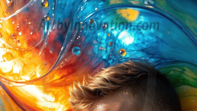 AI-generated abstract art images, featuring sexy, handsome, shirtless men, boys, lads, controlling colorful liquid water. A full-body photograph of a handsome young man with a strong muscular physique, and beautiful eyes. He starts to create a powerful and dynamic swirling vortex of rainbow colored liquid water. The vibrant and colorful water erupts and cascades forward. The fluid is dynamic, multiplying rapidly, and begins to dance in the air. The man, with a playful smile, interacts with the swirling fluids, his hands reaching out to manipulate the circular motion. The scene has a surreal, otherworldly feel, with a dreamlike atmosphere created by volumetric lighting, dramatic shadows, and an impossible color palette.