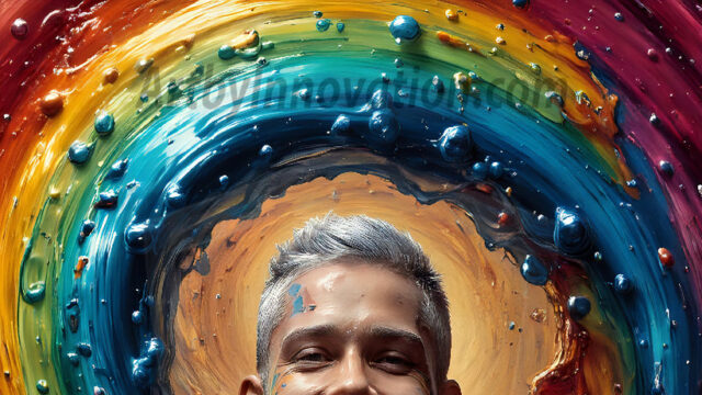 AI-generated abstract art images, featuring sexy, handsome, shirtless men, boys, lads, controlling colorful liquid water. A full-body photograph of a handsome young man with a strong muscular physique, and beautiful eyes. He starts to create a powerful and dynamic swirling vortex of rainbow colored liquid water. The vibrant and colorful water erupts and cascades forward. The fluid is dynamic, multiplying rapidly, and begins to dance in the air. The man, with a playful smile, interacts with the swirling fluids, his hands reaching out to manipulate the circular motion. The scene has a surreal, otherworldly feel, with a dreamlike atmosphere created by volumetric lighting, dramatic shadows, and an impossible color palette.