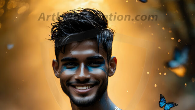 Abstract Male Art Ai Photos of Beautiful Men Enveloped by Colors. AI-generated abstract art featuring beautiful, handsome, sexy, shirtless, men, boys, lads, full of excitement joy and fun, covered in colors, dynamic, interactive, Combining elements of realism with surreal abstract qualities, showcasing the potential of AI in artistic expression.