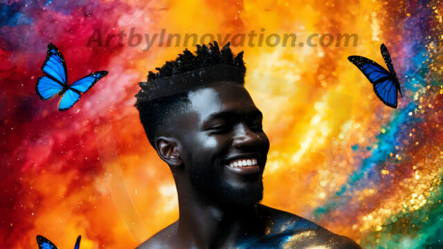 Abstract Male Art Ai Photos of Beautiful Men Enveloped by Colors. AI-generated abstract art featuring beautiful, handsome, sexy, shirtless, men, boys, lads, full of excitement joy and fun, covered in colors, dynamic, interactive, Combining elements of realism with surreal abstract qualities, showcasing the potential of AI in artistic expression.