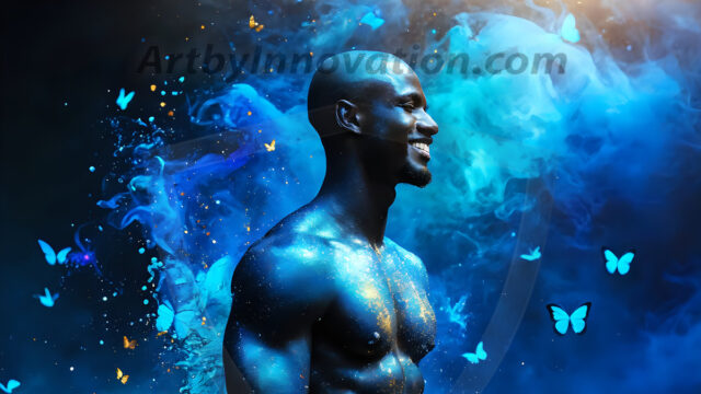 Abstract Male Art Ai Photos of Beautiful Men Enveloped by Colors. AI-generated abstract art featuring beautiful, handsome, sexy, shirtless, men, boys, lads, full of excitement joy and fun, covered in colors, dynamic, interactive, Combining elements of realism with surreal abstract qualities, showcasing the potential of AI in artistic expression.