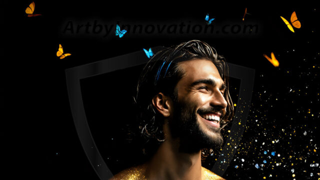 Abstract Male Art Ai Photos of Beautiful Men Enveloped by Colors. AI-generated abstract art featuring beautiful, handsome, sexy, shirtless, men, boys, lads, full of excitement joy and fun, covered in colors, dynamic, interactive, Combining elements of realism with surreal abstract qualities, showcasing the potential of AI in artistic expression.