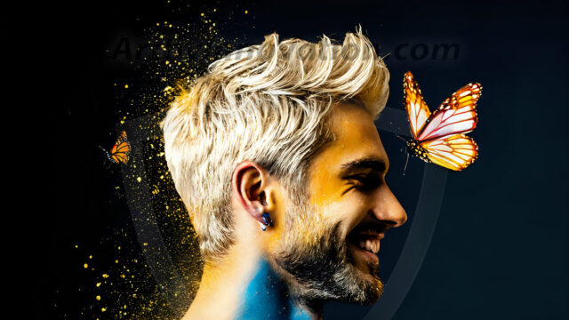 Abstract Male Art Ai Photos of Beautiful Men Enveloped by Colors. AI-generated abstract art featuring beautiful, handsome, sexy, shirtless, men, boys, lads, full of excitement joy and fun, covered in colors, dynamic, interactive, Combining elements of realism with surreal abstract qualities, showcasing the potential of AI in artistic expression.