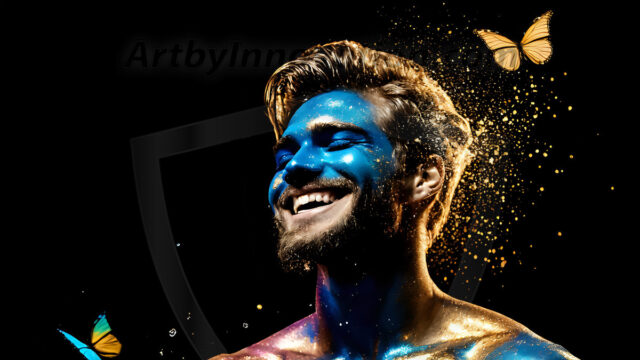 Abstract Male Art Ai Photos of Beautiful Men Enveloped by Colors. AI-generated abstract art featuring beautiful, handsome, sexy, shirtless, men, boys, lads, full of excitement joy and fun, covered in colors, dynamic, interactive, Combining elements of realism with surreal abstract qualities, showcasing the potential of AI in artistic expression.