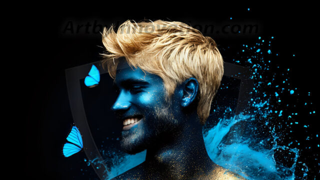 Abstract Male Art Ai Photos of Beautiful Men Enveloped by Colors. AI-generated abstract art featuring beautiful, handsome, sexy, shirtless, men, boys, lads, full of excitement joy and fun, covered in colors, dynamic, interactive, Combining elements of realism with surreal abstract qualities, showcasing the potential of AI in artistic expression.