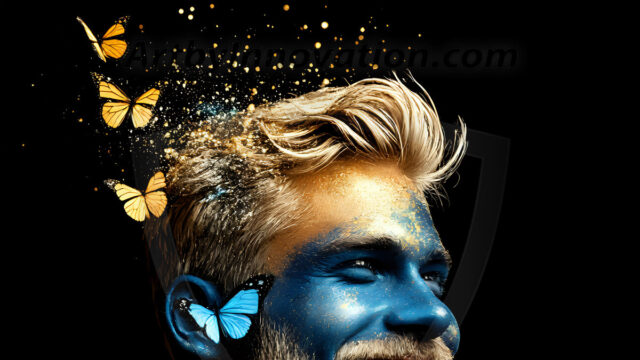 Abstract Male Art Ai Photos of Beautiful Men Enveloped by Colors. AI-generated abstract art featuring beautiful, handsome, sexy, shirtless, men, boys, lads, full of excitement joy and fun, covered in colors, dynamic, interactive, Combining elements of realism with surreal abstract qualities, showcasing the potential of AI in artistic expression.