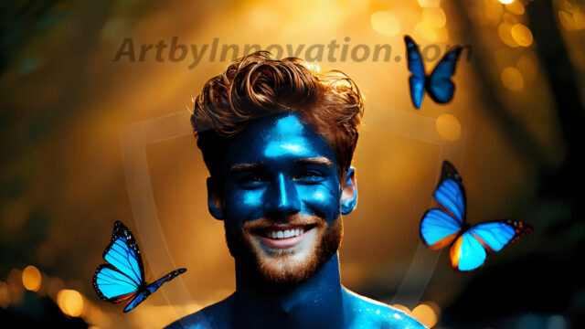 Abstract Male Art Ai Photos of Beautiful Men Enveloped by Colors. AI-generated abstract art featuring beautiful, handsome, sexy, shirtless, men, boys, lads, full of excitement joy and fun, covered in colors, dynamic, interactive, Combining elements of realism with surreal abstract qualities, showcasing the potential of AI in artistic expression.