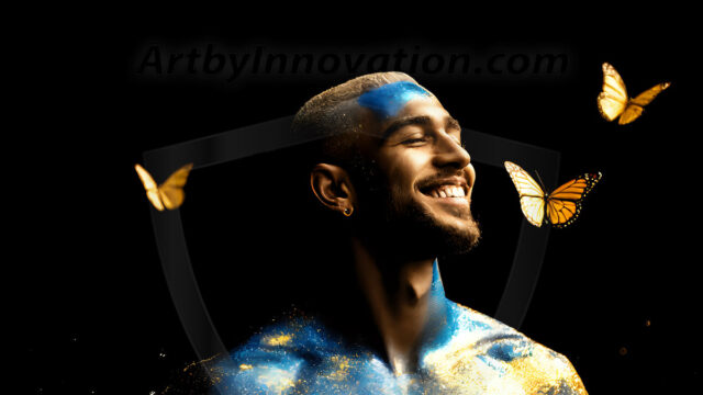 Abstract Male Art Ai Photos of Beautiful Men Enveloped by Colors. AI-generated abstract art featuring beautiful, handsome, sexy, shirtless, men, boys, lads, full of excitement joy and fun, covered in colors, dynamic, interactive, Combining elements of realism with surreal abstract qualities, showcasing the potential of AI in artistic expression.