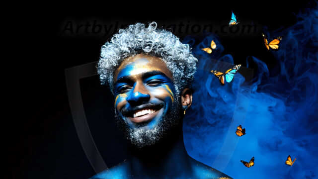 Abstract Male Art Ai Photos of Beautiful Men Enveloped by Colors. AI-generated abstract art featuring beautiful, handsome, sexy, shirtless, men, boys, lads, full of excitement joy and fun, covered in colors, dynamic, interactive, Combining elements of realism with surreal abstract qualities, showcasing the potential of AI in artistic expression.