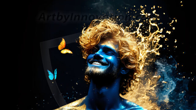 Abstract Male Art Ai Photos of Beautiful Men Enveloped by Colors. AI-generated abstract art featuring beautiful, handsome, sexy, shirtless, men, boys, lads, full of excitement joy and fun, covered in colors, dynamic, interactive, Combining elements of realism with surreal abstract qualities, showcasing the potential of AI in artistic expression.