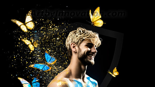 Abstract Male Art Ai Photos of Beautiful Men Enveloped by Colors. AI-generated abstract art featuring beautiful, handsome, sexy, shirtless, men, boys, lads, full of excitement joy and fun, covered in colors, dynamic, interactive, Combining elements of realism with surreal abstract qualities, showcasing the potential of AI in artistic expression.