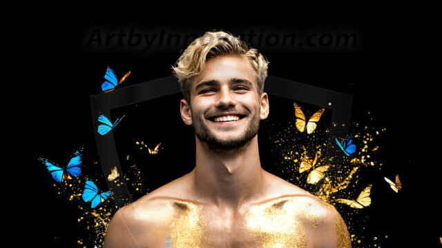 Abstract Male Art Ai Photos of Beautiful Men Enveloped by Colors. AI-generated abstract art featuring beautiful, handsome, sexy, shirtless, men, boys, lads, full of excitement joy and fun, covered in colors, dynamic, interactive, Combining elements of realism with surreal abstract qualities, showcasing the potential of AI in artistic expression.