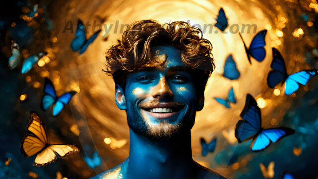 Abstract Male Art Ai Photos of Beautiful Men Enveloped by Colors. AI-generated abstract art featuring beautiful, handsome, sexy, shirtless, men, boys, lads, full of excitement joy and fun, covered in colors, dynamic, interactive, Combining elements of realism with surreal abstract qualities, showcasing the potential of AI in artistic expression.