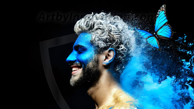 Abstract Male Art Ai Photos of Beautiful Men Enveloped by Colors. AI-generated abstract art featuring beautiful, handsome, sexy, shirtless, men, boys, lads, full of excitement joy and fun, covered in colors, dynamic, interactive, Combining elements of realism with surreal abstract qualities, showcasing the potential of AI in artistic expression.