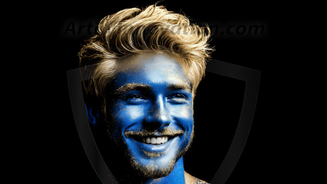 Abstract Male Art Ai Photos of Beautiful Men Enveloped by Colors. AI-generated abstract art featuring beautiful, handsome, sexy, shirtless, men, boys, lads, full of excitement joy and fun, covered in colors, dynamic, interactive, Combining elements of realism with surreal abstract qualities, showcasing the potential of AI in artistic expression.