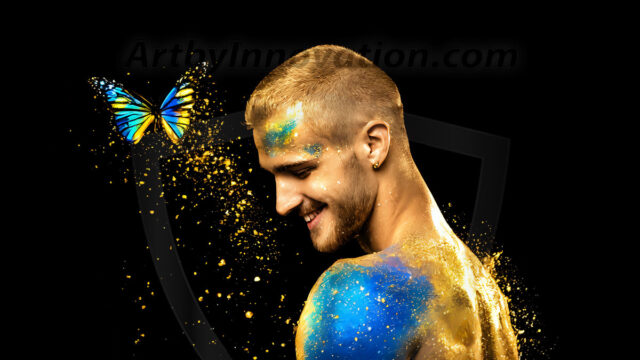 Abstract Male Art Ai Photos of Beautiful Men Enveloped by Colors. AI-generated abstract art featuring beautiful, handsome, sexy, shirtless, men, boys, lads, full of excitement joy and fun, covered in colors, dynamic, interactive, Combining elements of realism with surreal abstract qualities, showcasing the potential of AI in artistic expression.