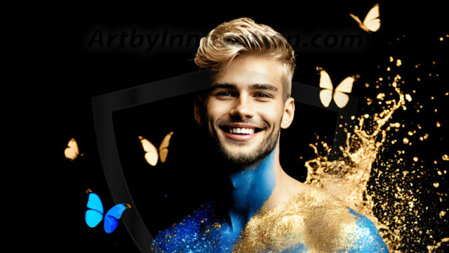 Abstract Male Art Ai Photos of Beautiful Men Enveloped by Colors. AI-generated abstract art featuring beautiful, handsome, sexy, shirtless, men, boys, lads, full of excitement joy and fun, covered in colors, dynamic, interactive, Combining elements of realism with surreal abstract qualities, showcasing the potential of AI in artistic expression.