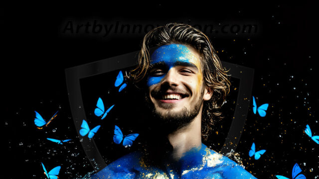 Abstract Male Art Ai Photos of Beautiful Men Enveloped by Colors. AI-generated abstract art featuring beautiful, handsome, sexy, shirtless, men, boys, lads, full of excitement joy and fun, covered in colors, dynamic, interactive, Combining elements of realism with surreal abstract qualities, showcasing the potential of AI in artistic expression.