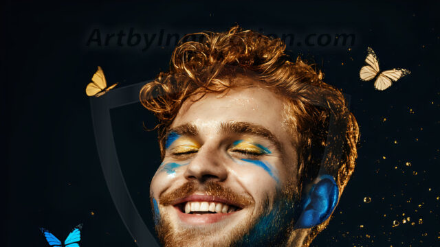 Abstract Male Art Ai Photos of Beautiful Men Enveloped by Colors. AI-generated abstract art featuring beautiful, handsome, sexy, shirtless, men, boys, lads, full of excitement joy and fun, covered in colors, dynamic, interactive, Combining elements of realism with surreal abstract qualities, showcasing the potential of AI in artistic expression.