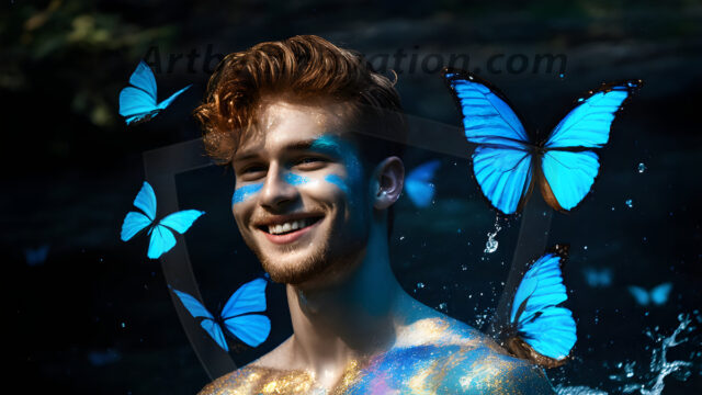 Abstract Male Art Ai Photos of Beautiful Men Enveloped by Colors. AI-generated abstract art featuring beautiful, handsome, sexy, shirtless, men, boys, lads, full of excitement joy and fun, covered in colors, dynamic, interactive, Combining elements of realism with surreal abstract qualities, showcasing the potential of AI in artistic expression.