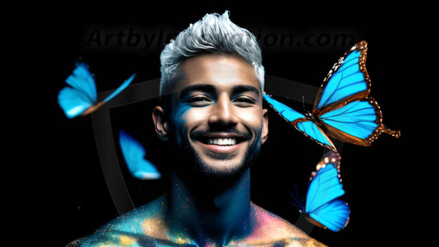 Abstract Male Art Ai Photos of Beautiful Men Enveloped by Colors. AI-generated abstract art featuring beautiful, handsome, sexy, shirtless, men, boys, lads, full of excitement joy and fun, covered in colors, dynamic, interactive, Combining elements of realism with surreal abstract qualities, showcasing the potential of AI in artistic expression.