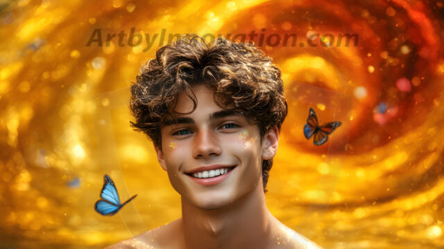 Abstract Male Art Ai Photos of Beautiful Men Enveloped by Colors. AI-generated abstract art featuring beautiful, handsome, sexy, shirtless, men, boys, lads, full of excitement joy and fun, covered in colors, dynamic, interactive, Combining elements of realism with surreal abstract qualities, showcasing the potential of AI in artistic expression.