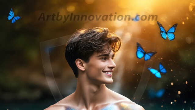 Abstract Male Art Ai Photos of Beautiful Men Enveloped by Colors. AI-generated abstract art featuring beautiful, handsome, sexy, shirtless, men, boys, lads, full of excitement joy and fun, covered in colors, dynamic, interactive, Combining elements of realism with surreal abstract qualities, showcasing the potential of AI in artistic expression.