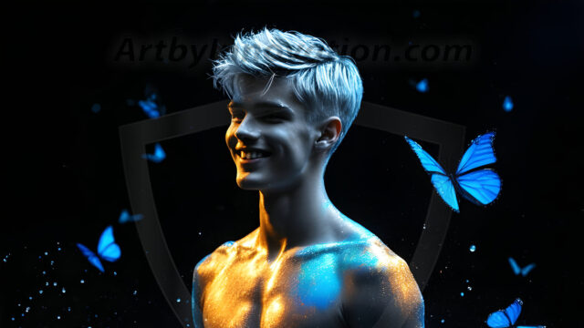 Abstract Male Art Ai Photos of Beautiful Men Enveloped by Colors. AI-generated abstract art featuring beautiful, handsome, sexy, shirtless, men, boys, lads, full of excitement joy and fun, covered in colors, dynamic, interactive, Combining elements of realism with surreal abstract qualities, showcasing the potential of AI in artistic expression.