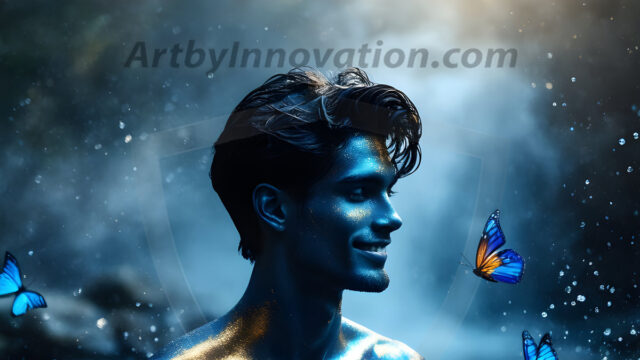 Abstract Male Art Ai Photos of Beautiful Men Enveloped by Colors. AI-generated abstract art featuring beautiful, handsome, sexy, shirtless, men, boys, lads, full of excitement joy and fun, covered in colors, dynamic, interactive, Combining elements of realism with surreal abstract qualities, showcasing the potential of AI in artistic expression.