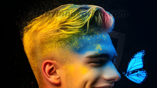 Abstract Male Art Ai Photos of Beautiful Men Enveloped by Colors. AI-generated abstract art featuring beautiful, handsome, sexy, shirtless, men, boys, lads, full of excitement joy and fun, covered in colors, dynamic, interactive, Combining elements of realism with surreal abstract qualities, showcasing the potential of AI in artistic expression.