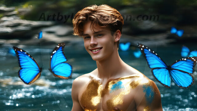 Abstract Male Art Ai Photos of Beautiful Men Enveloped by Colors. AI-generated abstract art featuring beautiful, handsome, sexy, shirtless, men, boys, lads, full of excitement joy and fun, covered in colors, dynamic, interactive, Combining elements of realism with surreal abstract qualities, showcasing the potential of AI in artistic expression.