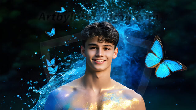 Abstract Male Art Ai Photos of Beautiful Men Enveloped by Colors. AI-generated abstract art featuring beautiful, handsome, sexy, shirtless, men, boys, lads, full of excitement joy and fun, covered in colors, dynamic, interactive, Combining elements of realism with surreal abstract qualities, showcasing the potential of AI in artistic expression.