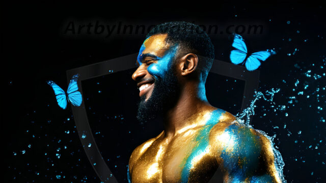 Abstract Male Art Ai Photos of Beautiful Men Enveloped by Colors. AI-generated abstract art featuring beautiful, handsome, sexy, shirtless, men, boys, lads, full of excitement joy and fun, covered in colors, dynamic, interactive, Combining elements of realism with surreal abstract qualities, showcasing the potential of AI in artistic expression.