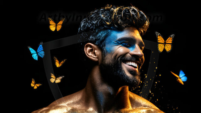 Abstract Male Art Ai Photos of Beautiful Men Enveloped by Colors. AI-generated abstract art featuring beautiful, handsome, sexy, shirtless, men, boys, lads, full of excitement joy and fun, covered in colors, dynamic, interactive, Combining elements of realism with surreal abstract qualities, showcasing the potential of AI in artistic expression.