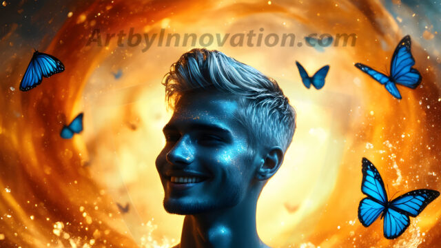 Abstract Male Art Ai Photos of Beautiful Men Enveloped by Colors. AI-generated abstract art featuring beautiful, handsome, sexy, shirtless, men, boys, lads, full of excitement joy and fun, covered in colors, dynamic, interactive, Combining elements of realism with surreal abstract qualities, showcasing the potential of AI in artistic expression.