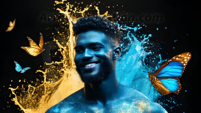 Abstract Male Art Ai Photos of Beautiful Men Enveloped by Colors. AI-generated abstract art featuring beautiful, handsome, sexy, shirtless, men, boys, lads, full of excitement joy and fun, covered in colors, dynamic, interactive, Combining elements of realism with surreal abstract qualities, showcasing the potential of AI in artistic expression.