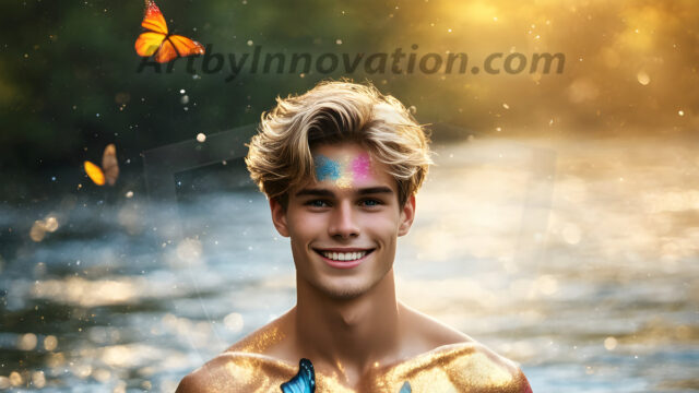 Abstract Male Art Ai Photos of Beautiful Men Enveloped by Colors. AI-generated abstract art featuring beautiful, handsome, sexy, shirtless, men, boys, lads, full of excitement joy and fun, covered in colors, dynamic, interactive, Combining elements of realism with surreal abstract qualities, showcasing the potential of AI in artistic expression.