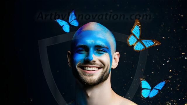 Abstract Male Art Ai Photos of Beautiful Men Enveloped by Colors. AI-generated abstract art featuring beautiful, handsome, sexy, shirtless, men, boys, lads, full of excitement joy and fun, covered in colors, dynamic, interactive, Combining elements of realism with surreal abstract qualities, showcasing the potential of AI in artistic expression.