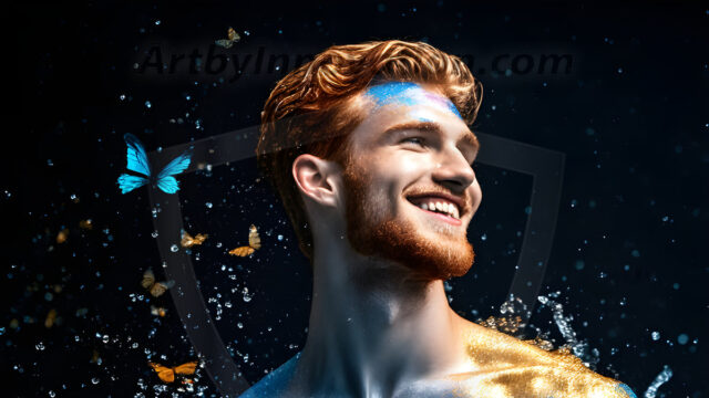 Abstract Male Art Ai Photos of Beautiful Men Enveloped by Colors. AI-generated abstract art featuring beautiful, handsome, sexy, shirtless, men, boys, lads, full of excitement joy and fun, covered in colors, dynamic, interactive, Combining elements of realism with surreal abstract qualities, showcasing the potential of AI in artistic expression.
