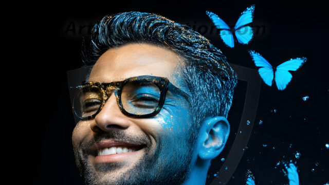 Abstract Male Art Ai Photos of Beautiful Men Enveloped by Colors. AI-generated abstract art featuring beautiful, handsome, sexy, shirtless, men, boys, lads, full of excitement joy and fun, covered in colors, dynamic, interactive, Combining elements of realism with surreal abstract qualities, showcasing the potential of AI in artistic expression.